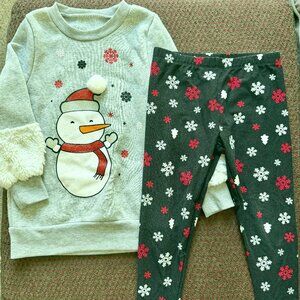 Girls 4T Snowman Sweatshirt Top and Snowflake Leggings Set Winter No Label